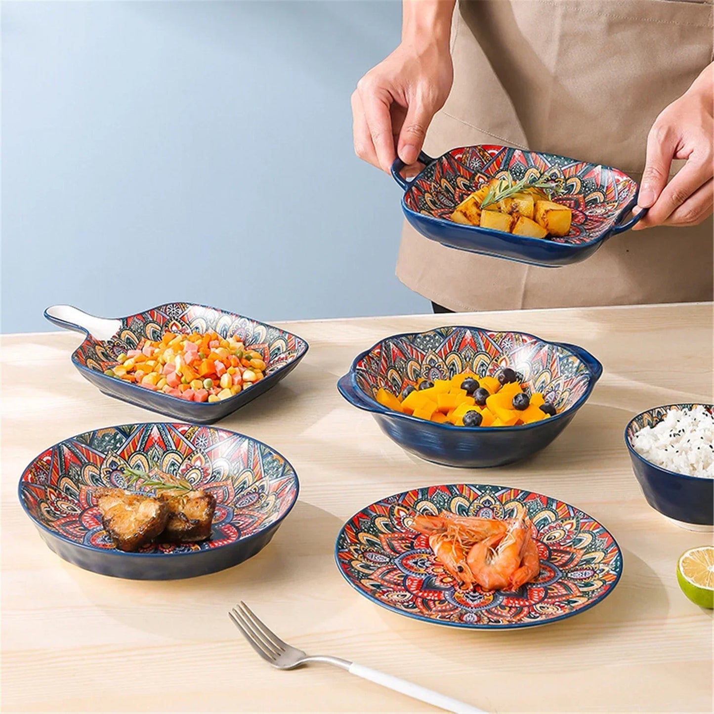 Bohemian Ceramic Dinnerware Set Floral Design