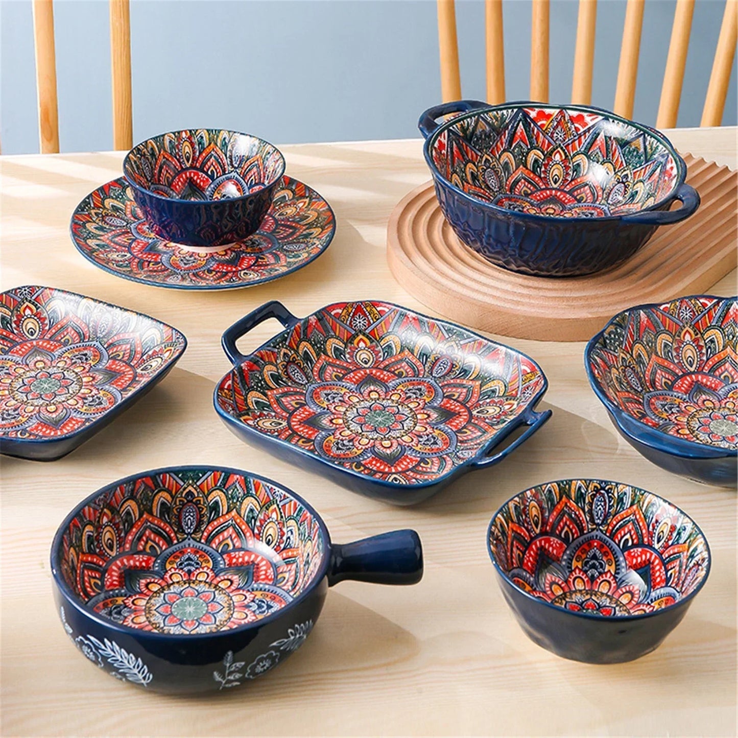 Bohemian Ceramic Dinnerware Set Floral Design