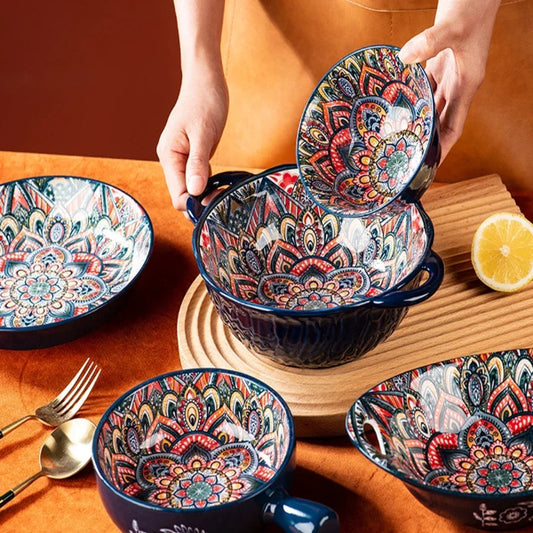 Bohemian Ceramic Dinnerware Set Floral Design