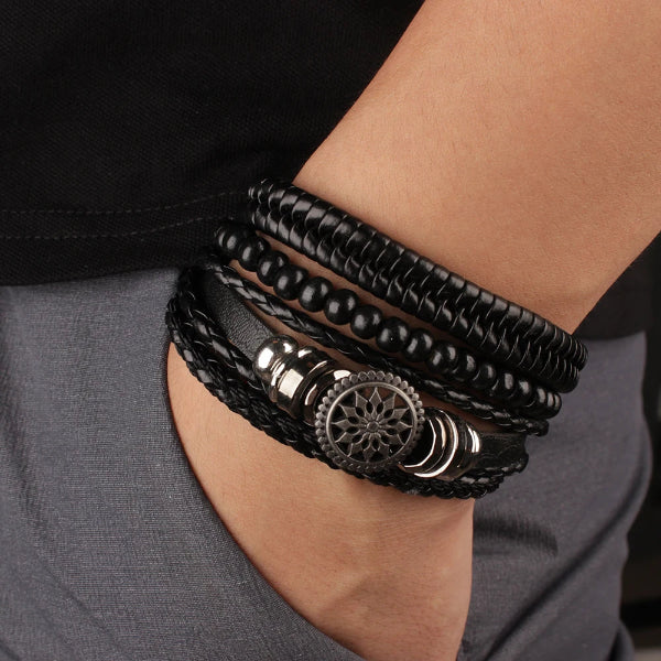 Braided Wrap Leather Bracelets for Men